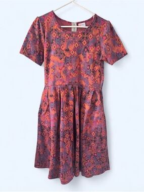 LuLaRoe Amelia Dress XL Purple Orange Pink Geometric Fit & Flare
